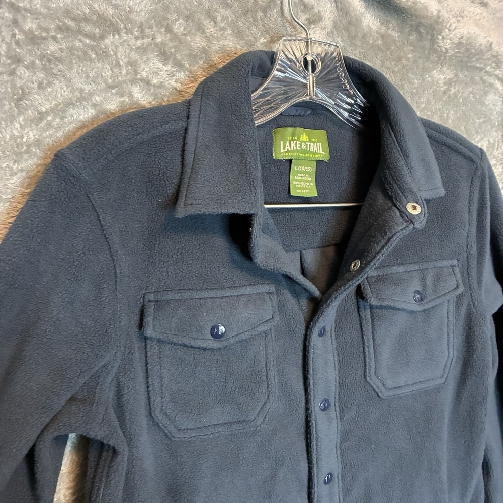 Lake & Trail Boys Youth Fleece Snap Up Shirt Jacket L Transitional Layering NWT